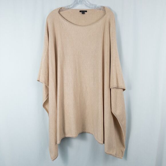 Ann Taylor Knit Sweater Poncho One Size Beige Boatneck Lagenlook Boho Minimalist - Picture 1 of 15